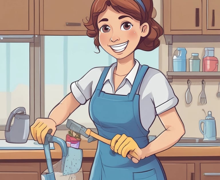 Nettoyage des plinthes avec une brosse et un chiffon dans un couloir.