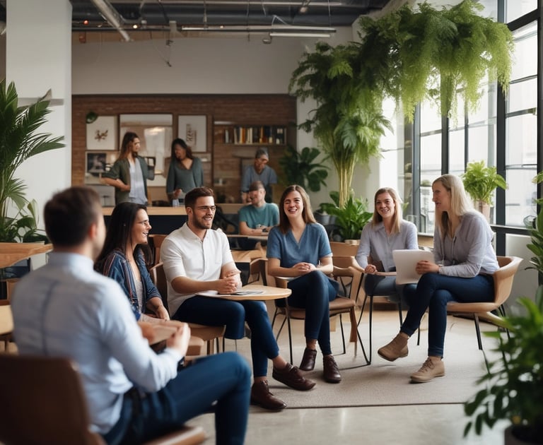 A relaxed group of employees participating in a corporate emotional wellness session.