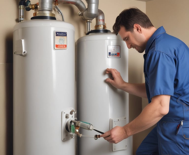 A plumber installing a new water heater.