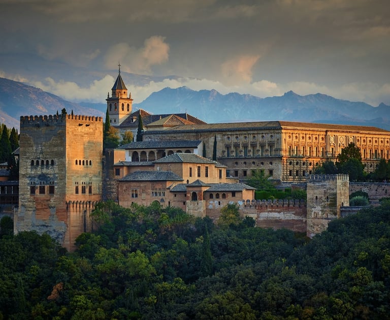 A panoramic view of the Alhambra, a historic Moorish palace