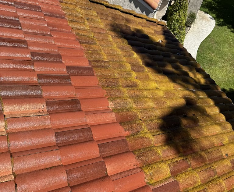 before and after of a roof pressure wash