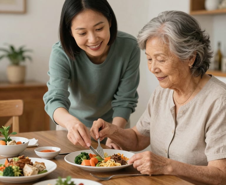 woman in blue button-down shirt smiling in front of camera