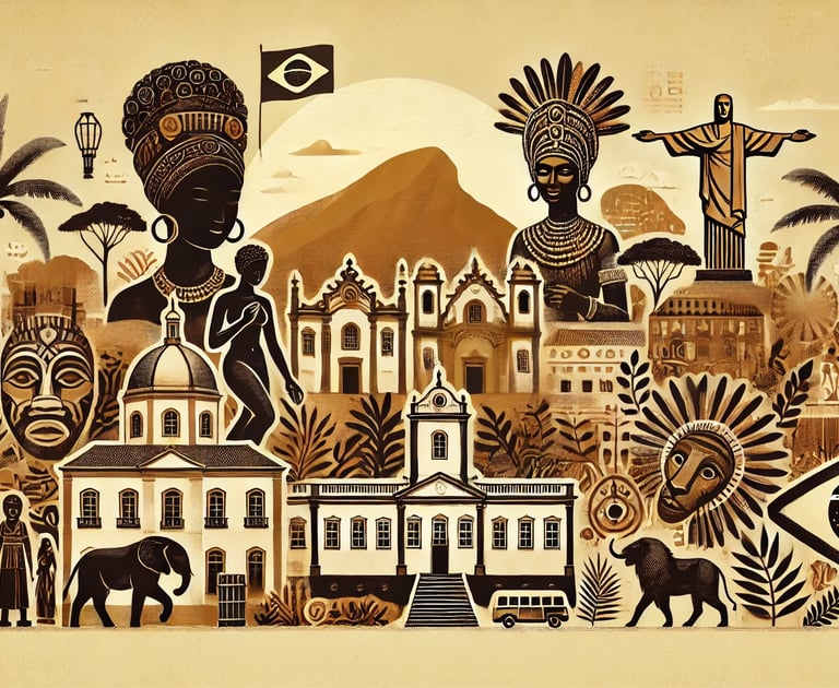 imagem representando a influência dos artistas negros na história da arte brasileira, com elementos 