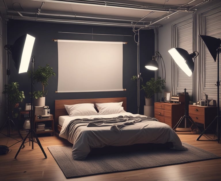 An inviting workspace with a laptop open to an adult content website, surrounded by soft lighting.