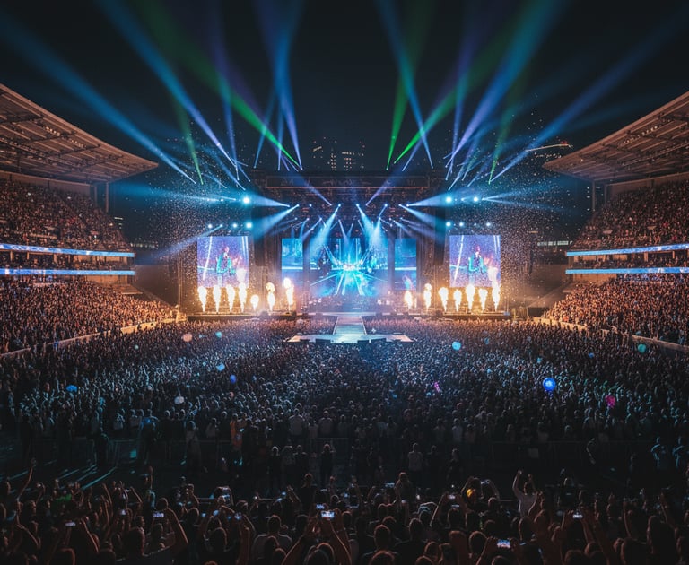 a sold out stadium concert at night with bright lights