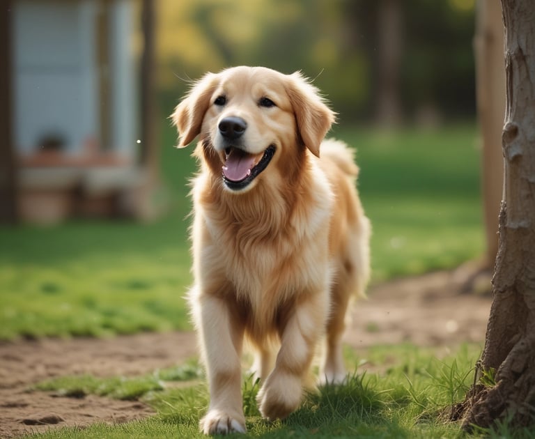 A circular sign with a white background and a red border, featuring a black silhouette of a dog squatting with a red diagonal line through it, indicating a prohibition. The sign is mounted on a metal pole against a stone wall background.