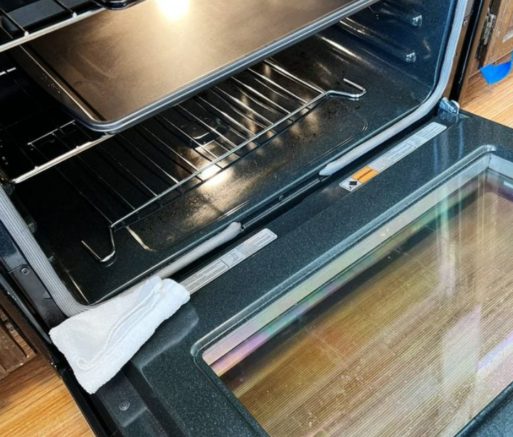 An open oven door