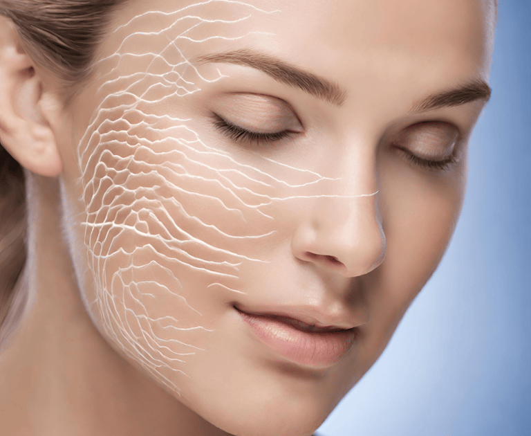 LED wavelengths entering facial skin of a female. 