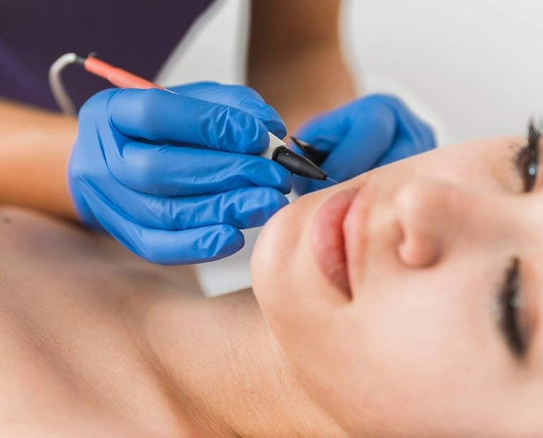 a woman receiving electrolysis on her face for permanent hair removal