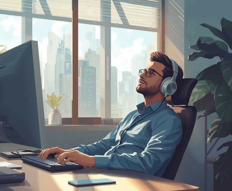 Calm, relaxed man working at his desk, illustrating efficient business processes