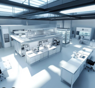 Equipamentos científicos em laboratório projetado para biossegurança e controle sanitário