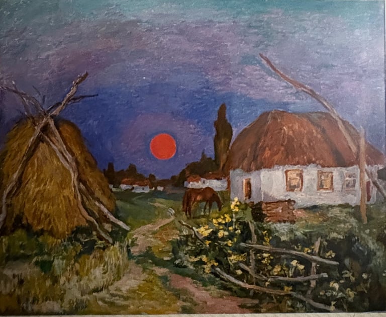 Pintura de Boris Vladimirovich Alekseev sobre ucrania. Técnica óleo sobre cartón.