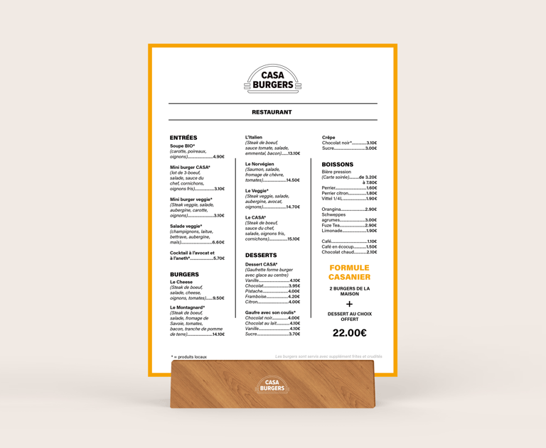 Menu "Casa Burgers"