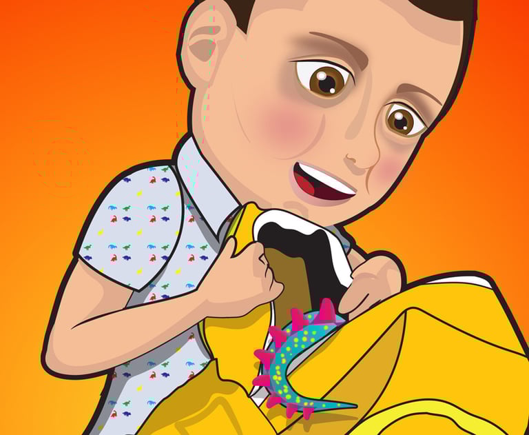 “Child opening a yellow bag with colorful stars bursting out — playful children’s illustration.”