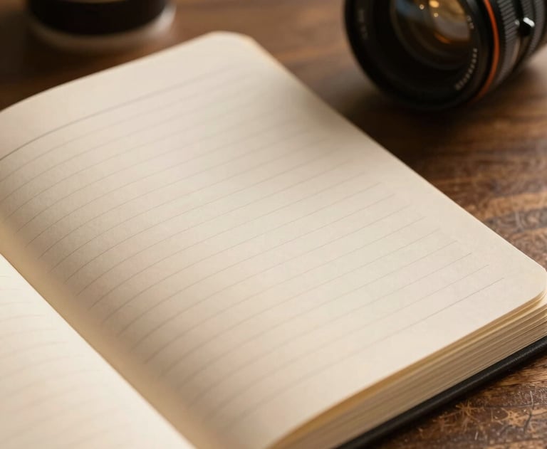 Corporate premium consulting close-up image showing neat notebook pages under subtle warm golden lighting.