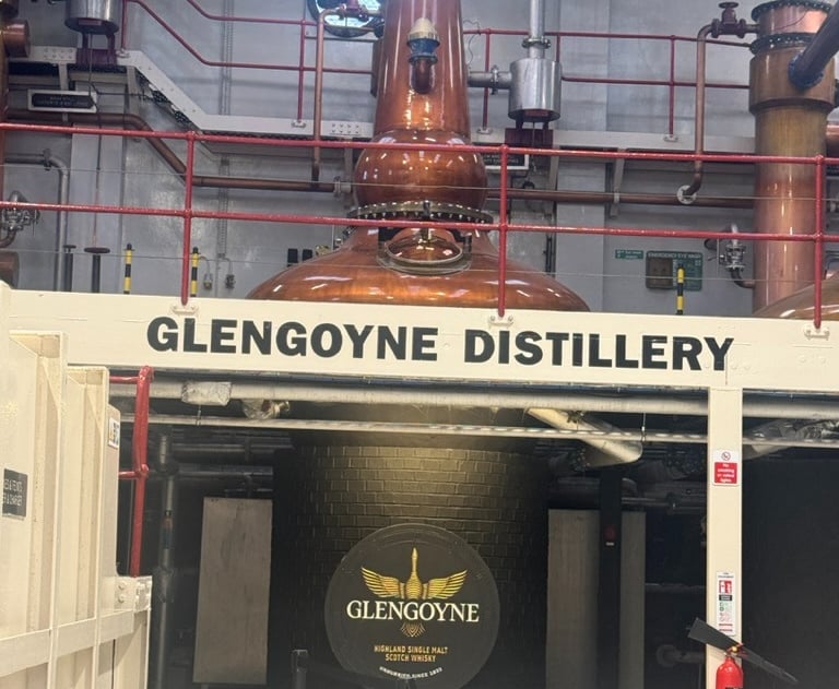a large copper pot still at Glengoyne Distillery