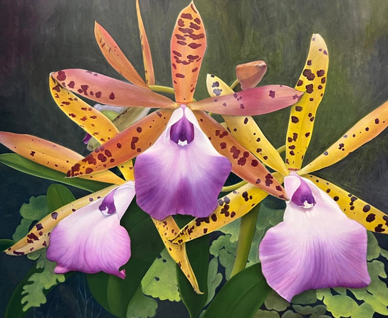 Christine Knize, Orchids with Ferns, 60"x72",Oil on Canvas, Contemporary Oil Glazing