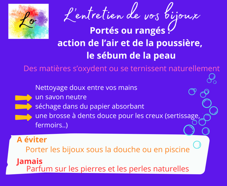 L'entretien des bijoux Les Couleurs de Lo