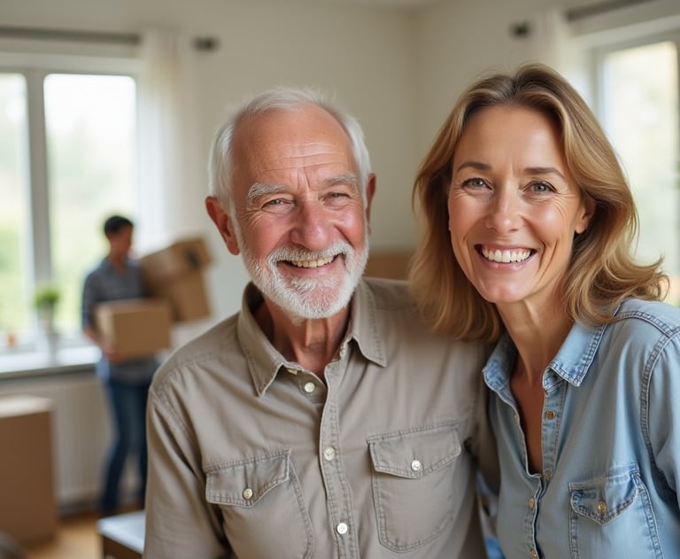 a man and woman standing in a living room