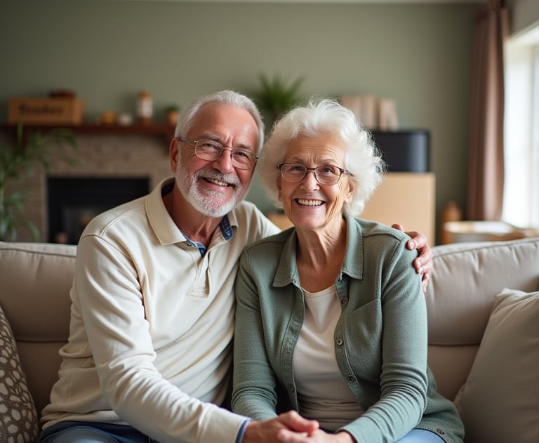 a man and woman sitting on a couch