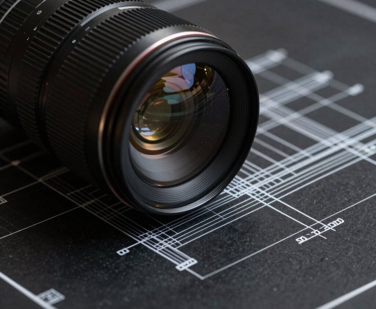 A close-up of a black blueprint with thin white lines. Professional architectural drafting style. High contrast, precise, and technical.