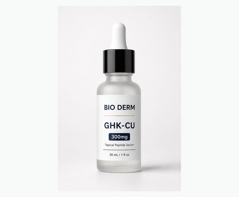 Bio Derm GHK-CU 300 mg topical peptide serum in frosted glass dropper bottle