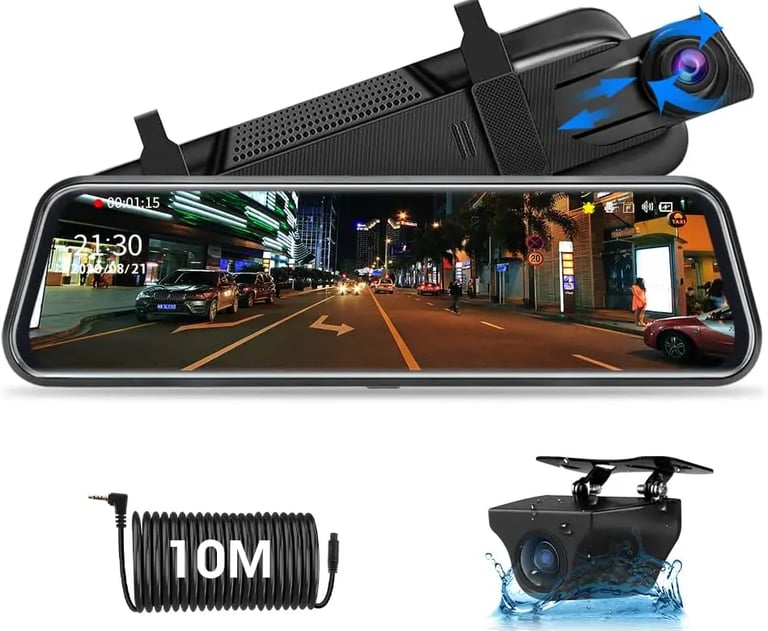 Jansite 10" Mirror Dash CCM Cámara Frontal de Coche Pantalla Táctil retrovisor