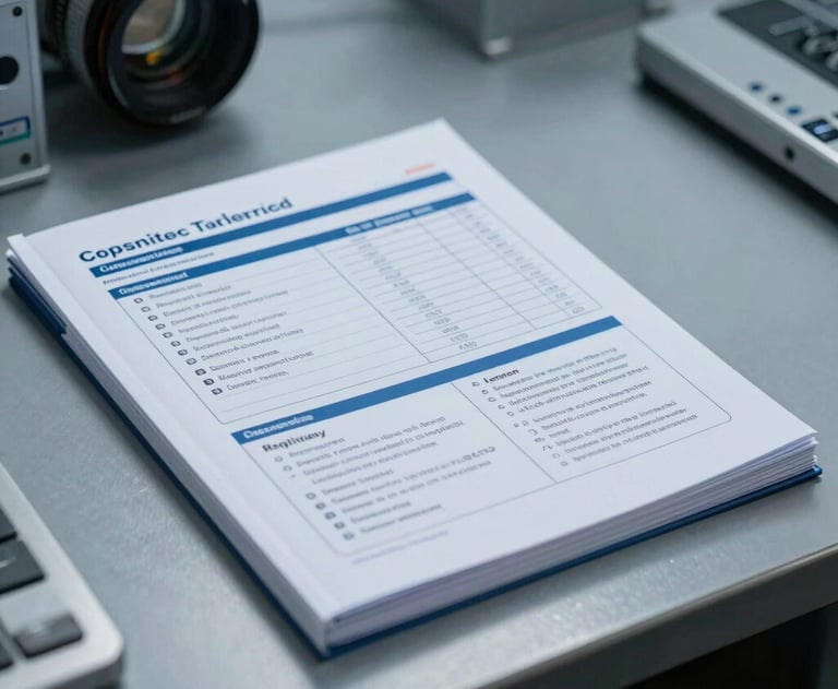 Close-up of a professional handbook or logistics procedure guide on a clean desk, industrial setting, steel blue tones.