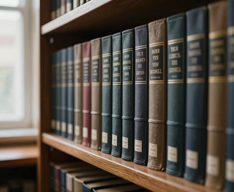 A library of bound research journals on a wooden shelf in a quiet university office, with soft light coming from a nearby window.