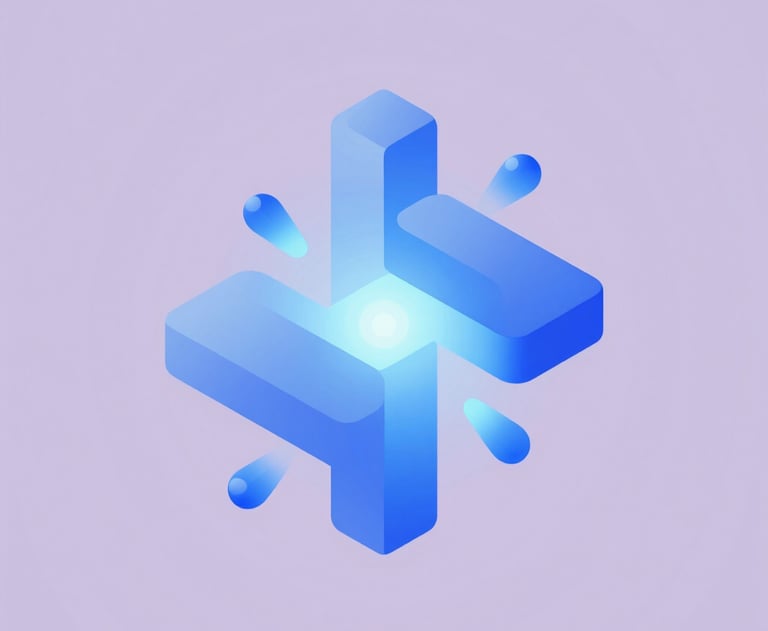 An abstract, artistic photo representing technology and innovation. Soft blue lights and geometric shapes on a pale lavender background. Clean and professional.