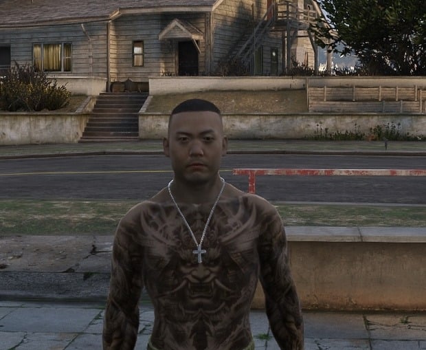 Asian GTA5 character with tattoos