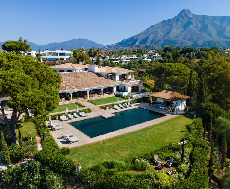 Aerial view of Villa La Gratitud with La Concha backdrop
