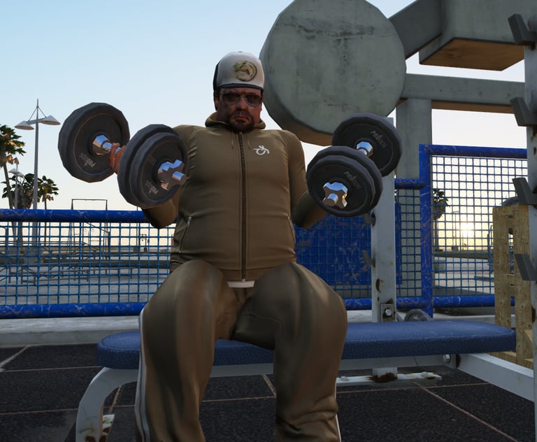 GTA5 character working out in brown athletic gear