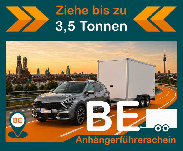 Anhängerführerschein BE München – Kia mit Anhänger bis 3,5 Tonnen, Fahrschule FahrFrequenz München