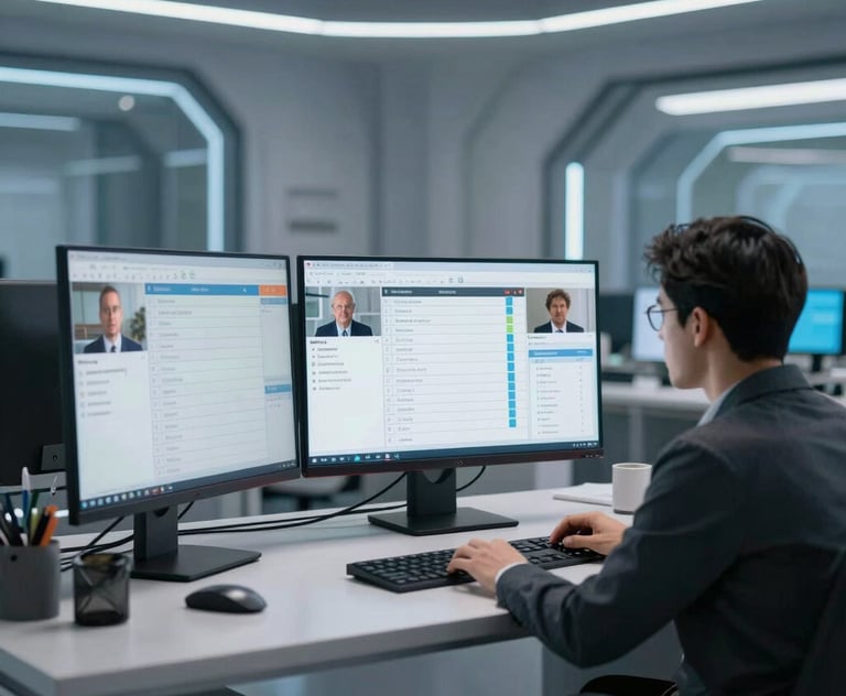 A healthcare professional setting up telehealth software on a laptop in a cozy office.