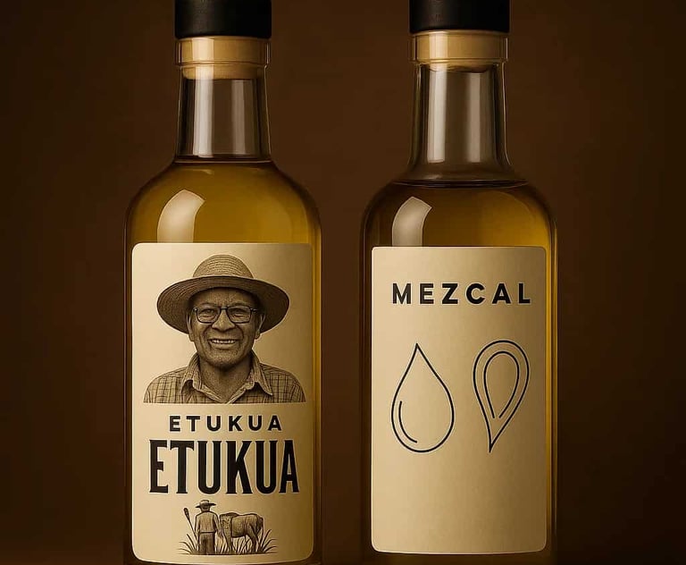  Comparación entre botella de mezcal con historia humana y botella genérica sin identidad