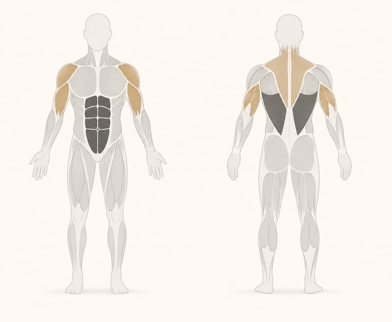 Diagramme anatomique du corps humain mettant en évidences les muscles travaillés à la Shoulder Press