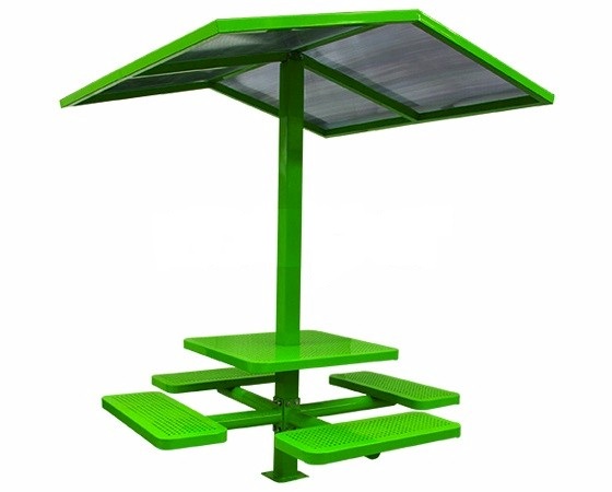mesa de picnic metálica con techumbre modelo urbani 3 para parque