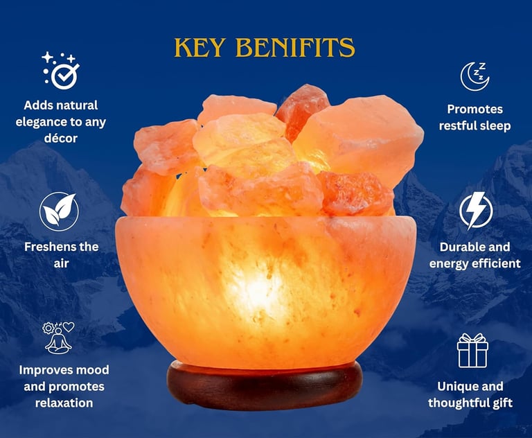 Spantik Himalayan Salt Lamp Bowl with Natural Crystal Chunks, Dimmer Cord and Classic Wood Base Prem