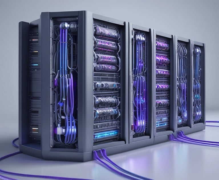 A friendly technician setting up network equipment in a bright office space.