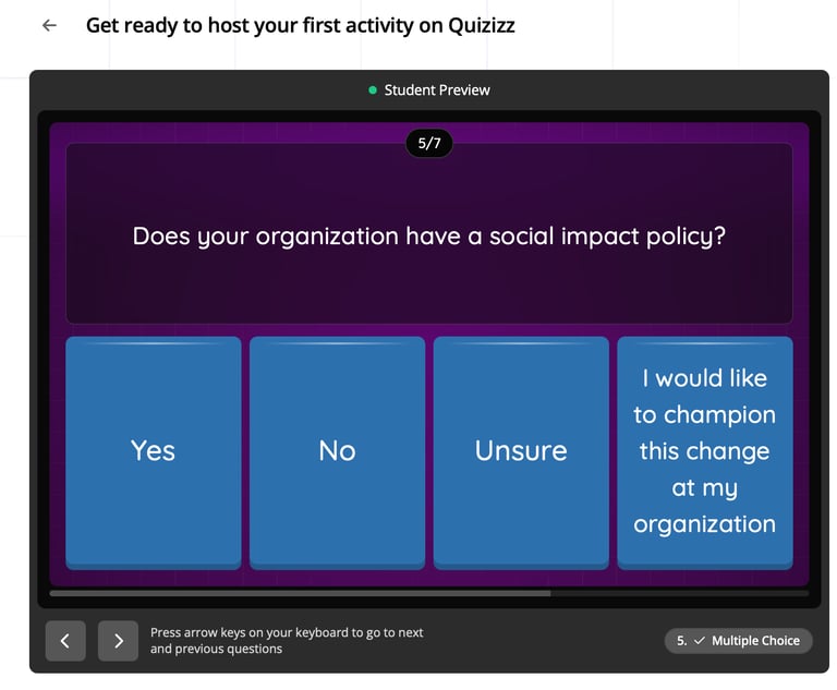 Quizizz social impact HR quiz