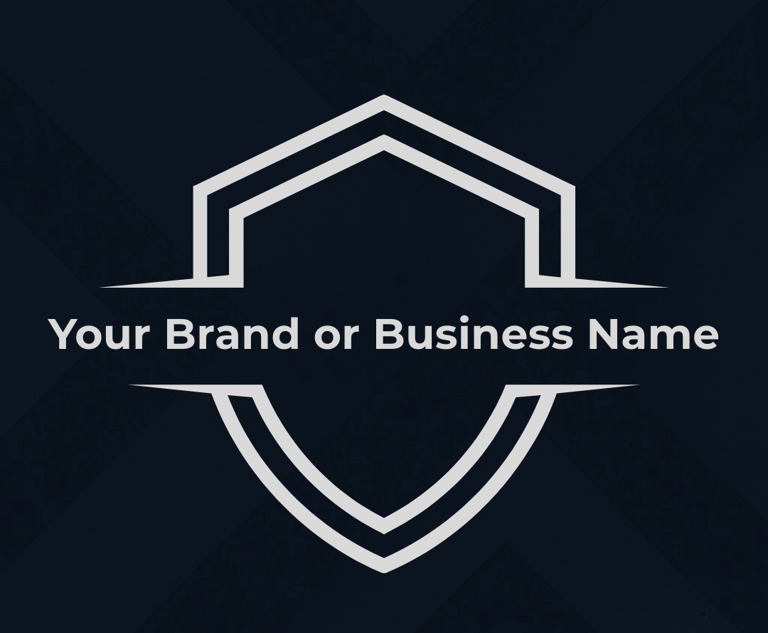 Minimalist shield outline with the text “Your Brand or Business Name” centered across it, symbolizin