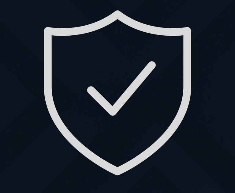 Minimal shield icon with a check mark, symbolizing trust and reputation protection.