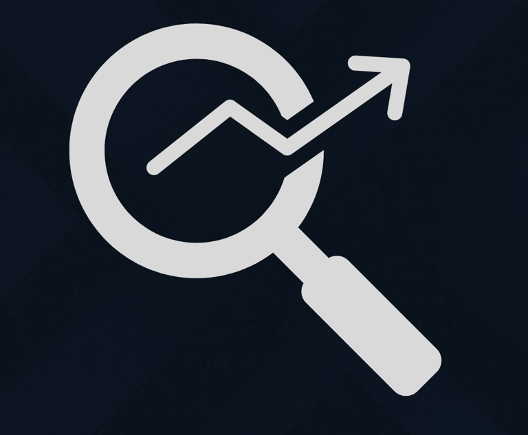 Minimalist icon of a magnifying glass with an upward trending arrow inside, symbolizing SEO growth a