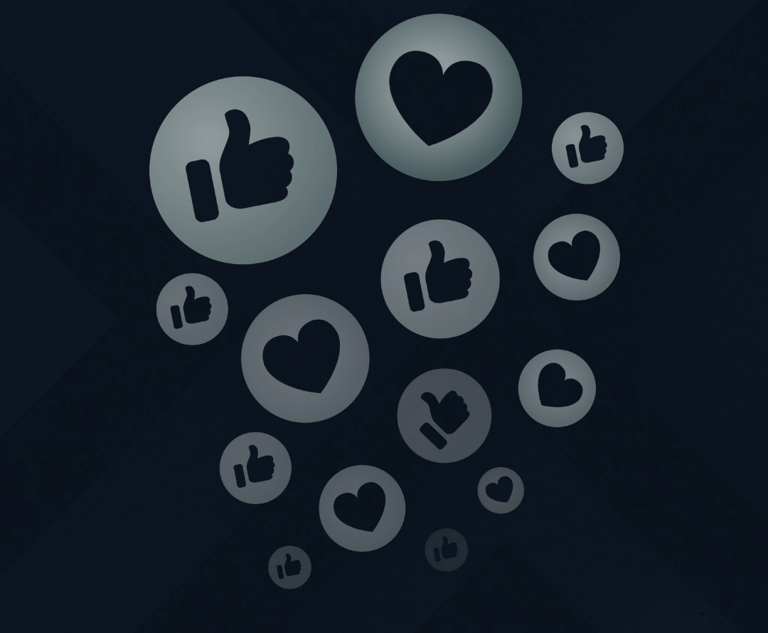 Minimal icons of thumbs up and hearts in circles, symbolizing social media engagement.