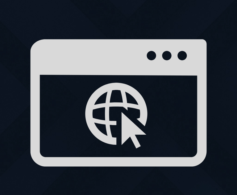 Minimal browser window icon with a globe and cursor, symbolizing websites and online navigation.