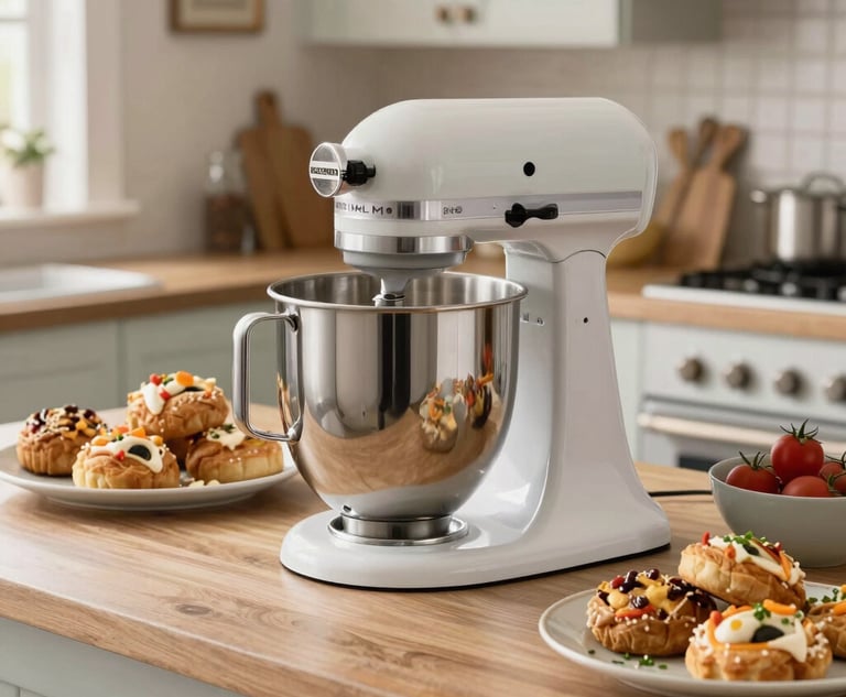 a kitchen scene with focus on the mixer