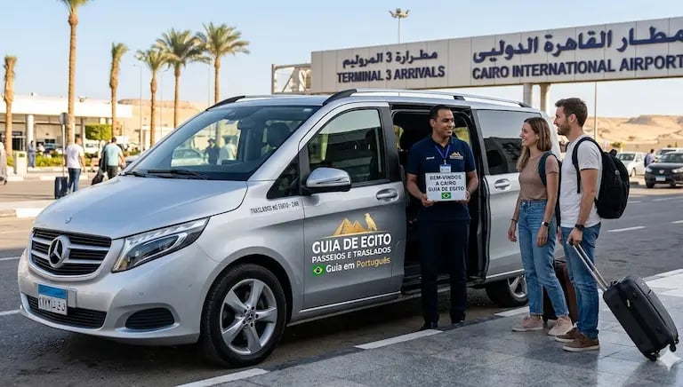 Serviço de transfer aeroporto hotel no Egito.Assistência personalizada em português Veículo moderno do Guia de Egito