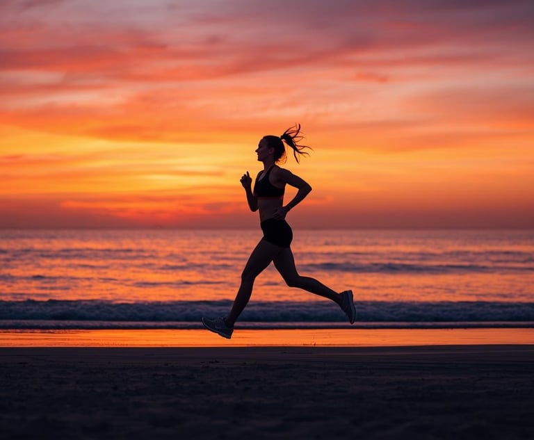 Woman Running on a Beach at Sunset