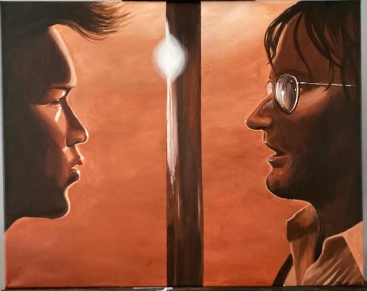 Portrait of Rufio and Peter Banning meet from the movie "Hook"